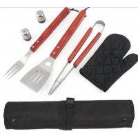 7pcs Wooden Handle Stainless Steel Barbecue Tools Set Outdoor Bbq Apron Pocket Suit