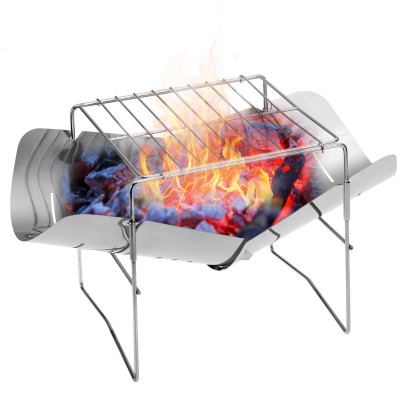 Camping Stove 2-in-1 Portable Folding Stainless Steel Barbecue Grill Camp Firepit Outdoor Camping Backpakcing